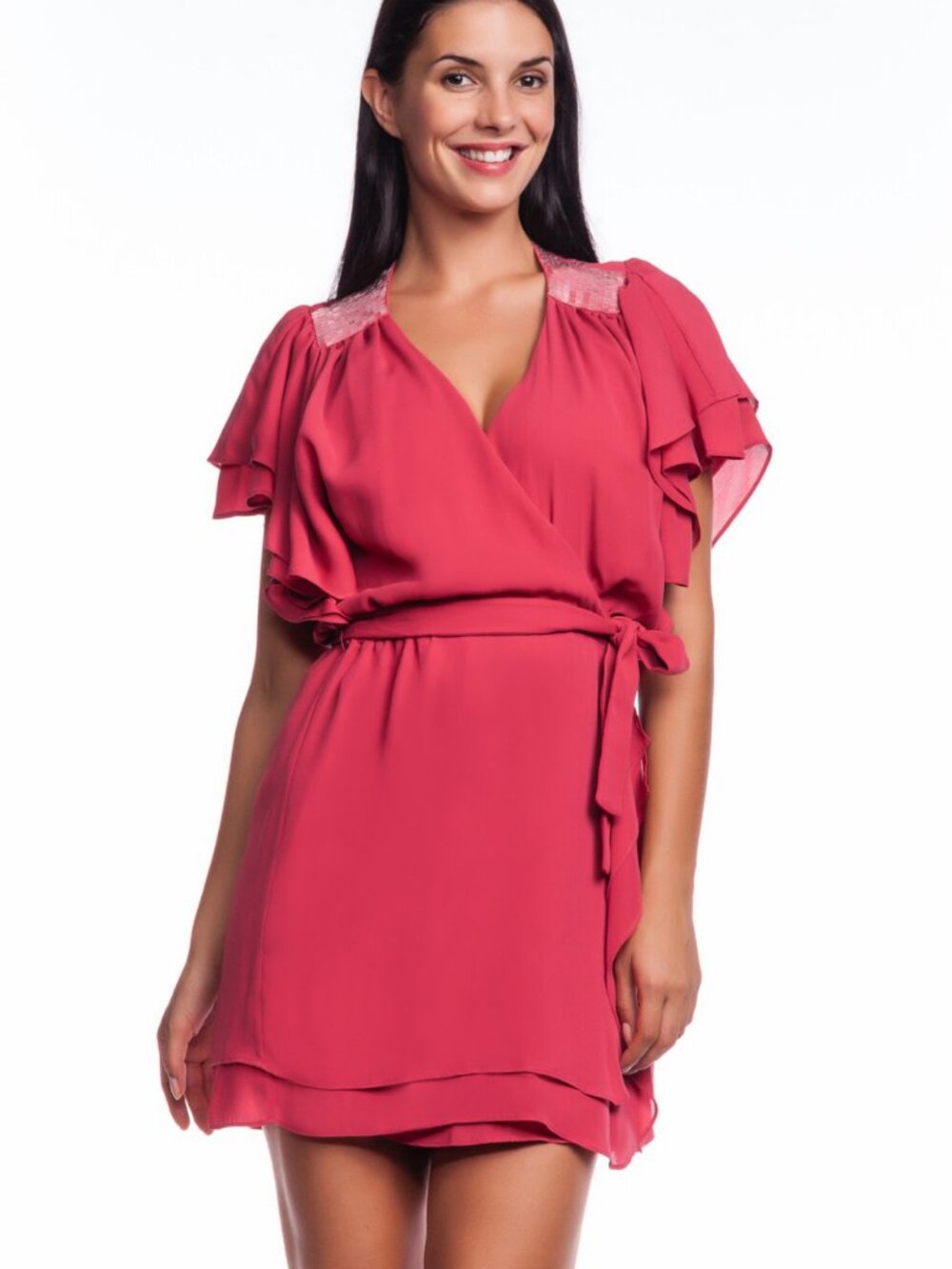Erin Fetherston Ruffle with Bugle Dress Rose D18PF12 Mini Wrap NWT